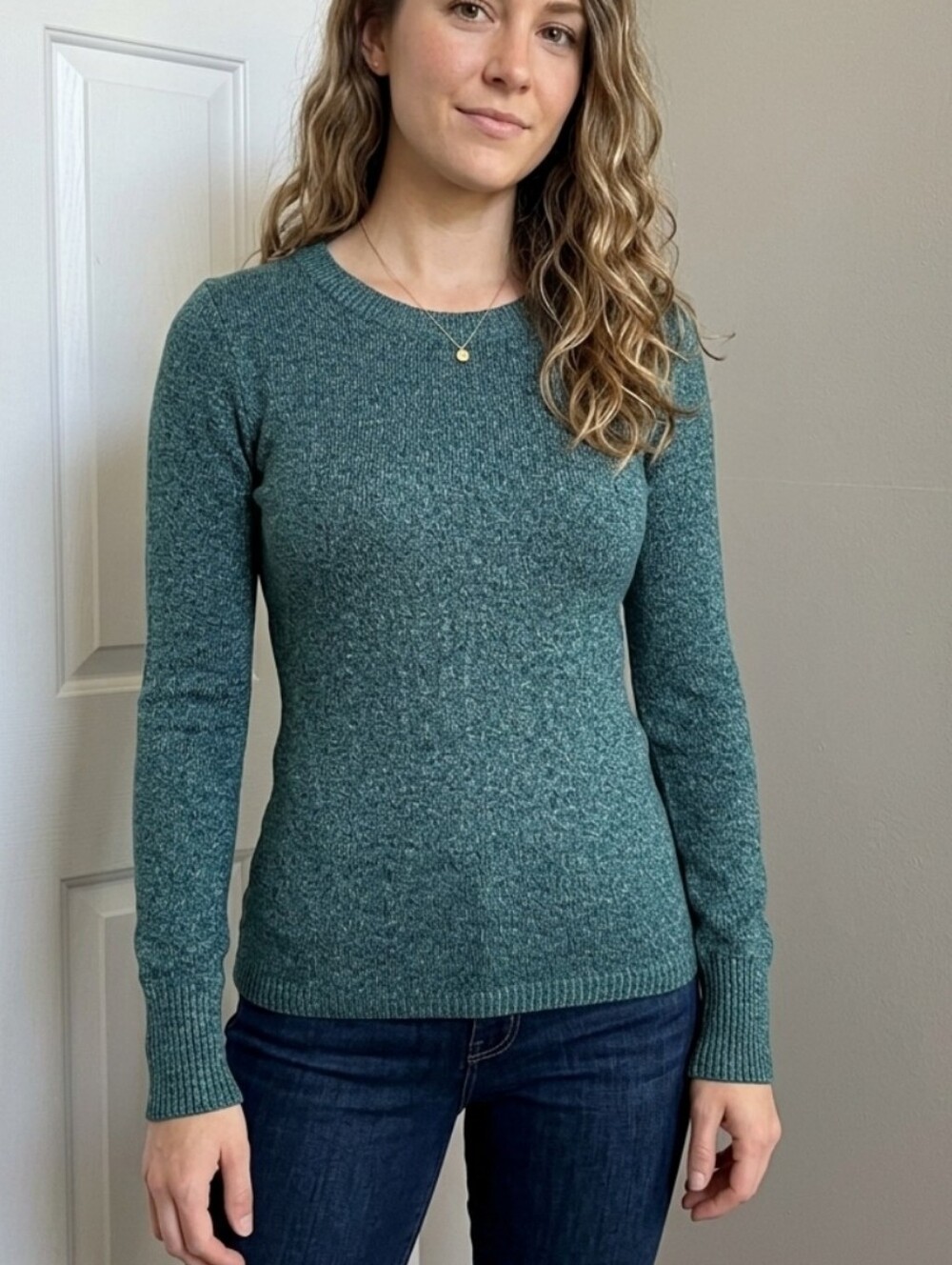 Express NWT Heather Green Long Sleeved Slim Fit Cotton Blend Sweater, S